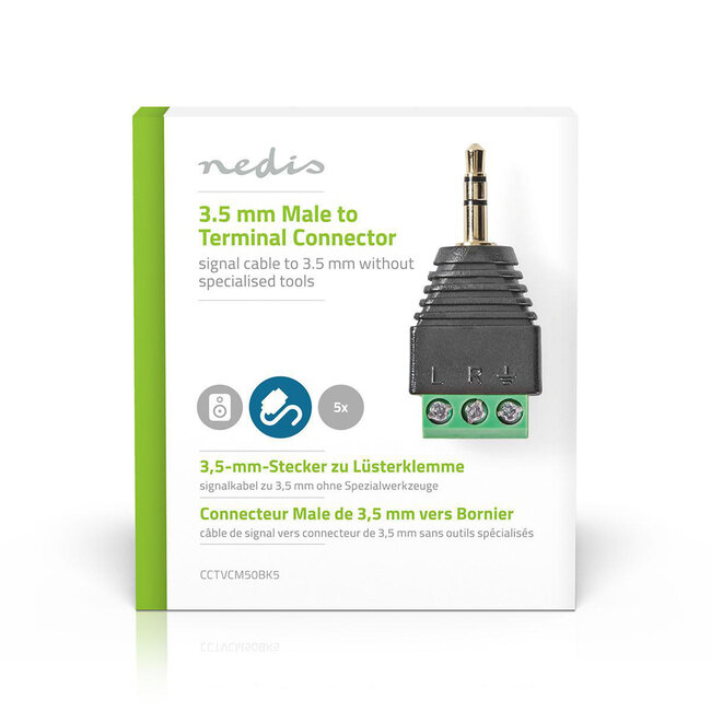 Nedis 3,5mm Jack (m) Terminal Block - verguld - 3-polig / stereo - 5 stuks