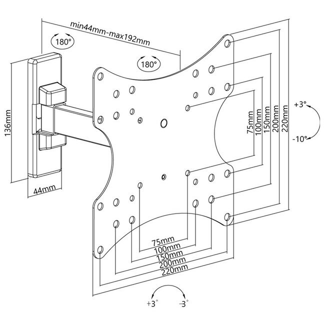 Goobay Basic series Full Motion S muurbeugel voor schermen tot 42 inch / 2 draaipunten