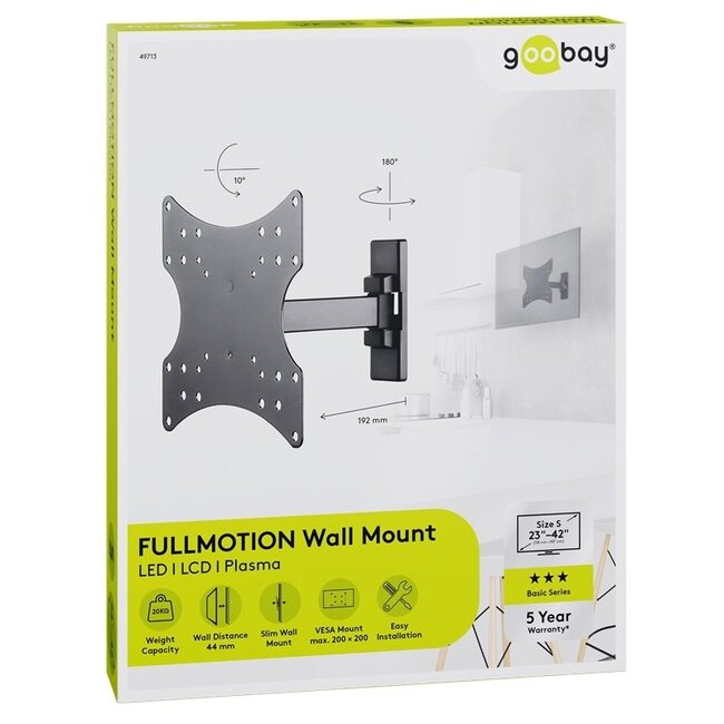 Goobay Basic series Full Motion S muurbeugel voor schermen tot 42 inch / 2 draaipunten