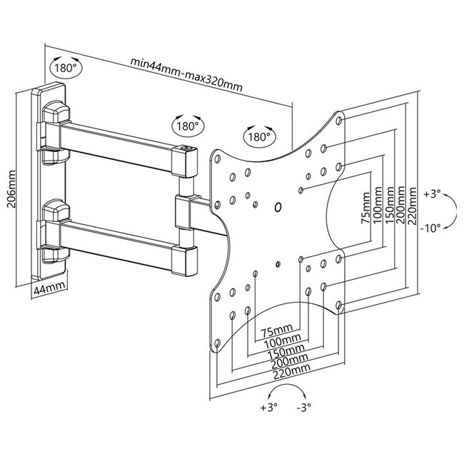 Goobay Basic series Full Motion S muurbeugel met extra lange arm voor schermen tot 42 inch / 3 draaipunten