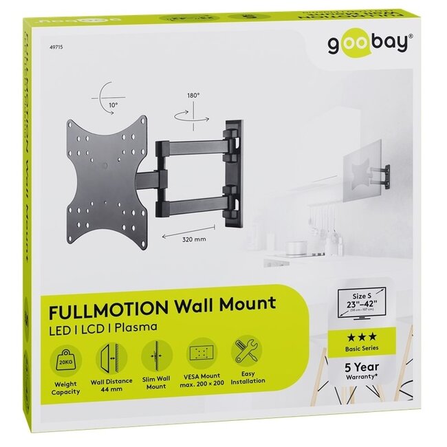 Goobay Basic series Full Motion S muurbeugel met extra lange arm voor schermen tot 42 inch / 3 draaipunten