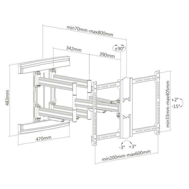 Cavus Full Motion Heavy Duty muurbeugel met extra lange arm voor schermen tot 80 inch / 3 draaipunten