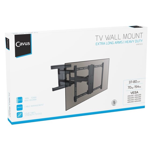 Cavus Full Motion Heavy Duty muurbeugel met extra lange arm voor schermen tot 80 inch / 3 draaipunten