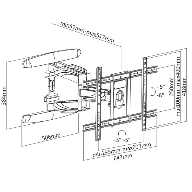Cavus Full Motion muurbeugel voor schermen tot 70 inch / 3 draaipunten