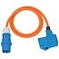Camping stroom kabel CEE 3-pins (m) - CEE 3-pins (v) + Schuko CEE 7/3 (v) - 3x 2,50mm / oranje - 1,5 meter