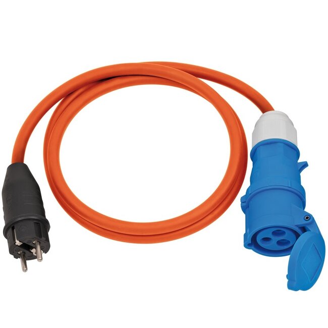 Camping stroom kabel Schuko CEE 7/7 (m) - CEE 3-pins (v) - 3x 2,50mm / oranje - 1,5 meter