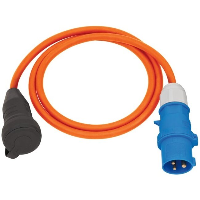 Camping stroom kabel CEE 3-pins (m) - Schuko CEE 7/3 (v) - 3x 2,50mm / oranje - 1,5 meter