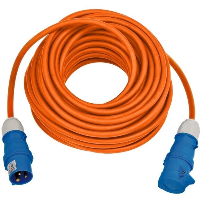 Camping stroom kabel CEE 3-pins (m) - CEE 3-pins (v) - 3x 2,50mm / oranje - 25 meter