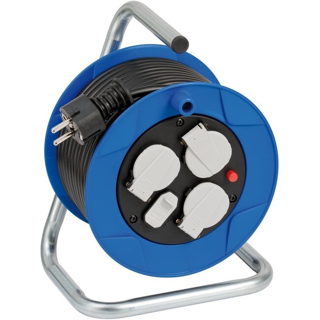 Brennenstuhl Garant compacte kabelhaspel met 3 contacten en 2x USB / blauw/zwart - 15 meter