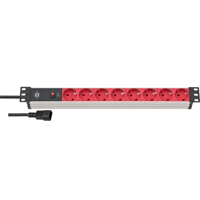 Brennenstuhl 19'' Alu-Line stekkerdoos - IEC C14 - 8x CEE 7/3 / zwart/rood - 2 meter