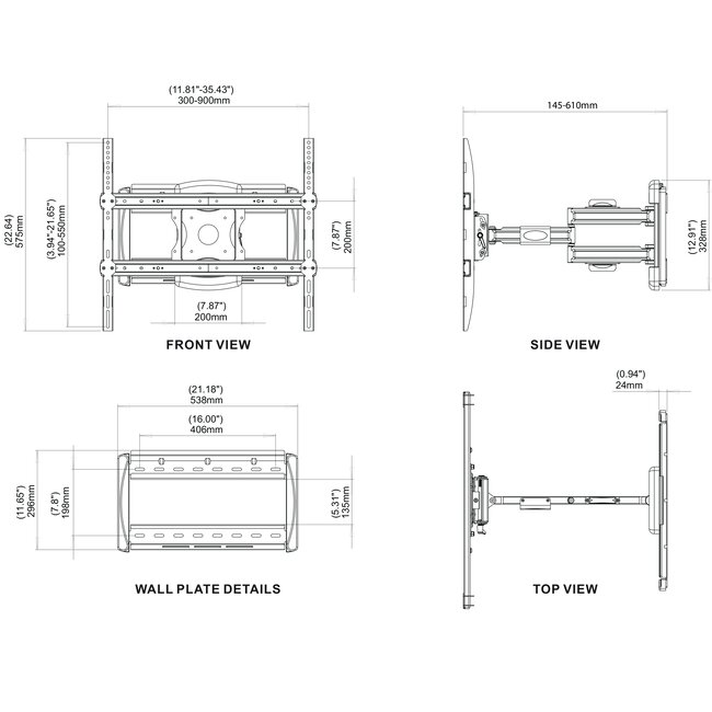 My Wall Premium muurbeugel met enkele arm voor schermen tot 70 inch / full motion (3 draaipunten)