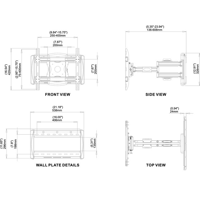 My Wall Premium muurbeugel met dubbele arm voor schermen tot 42 inch / full motion (3 draaipunten)
