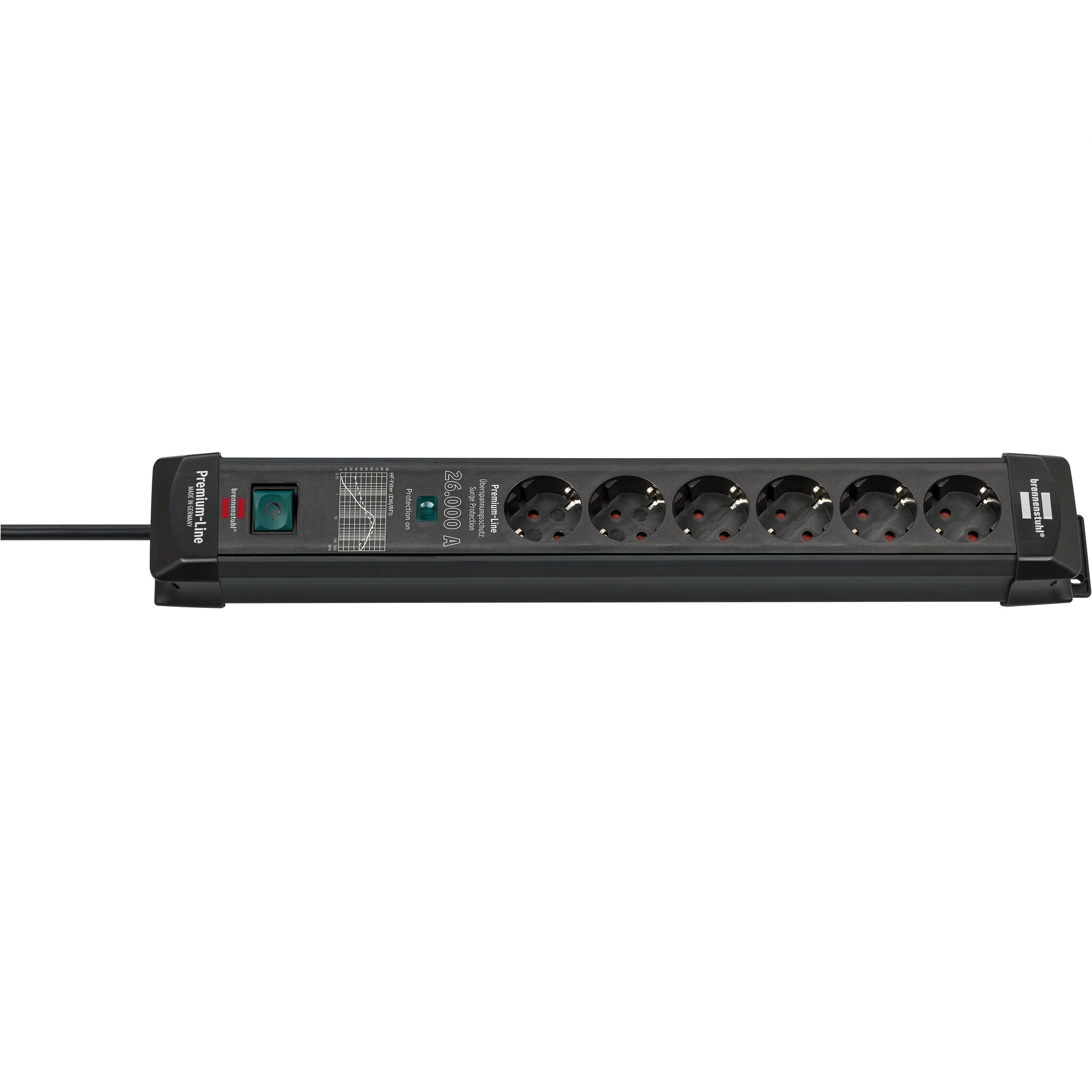 Premium-Line | overspannings- beveiliging | 26000A | 6-voudig | zwart | 1,8m | H05VV-F 3G1,5