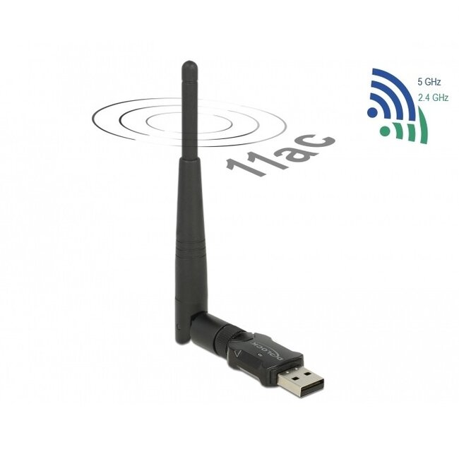 DeLOCK USB-A - WLAN / Wi-Fi dongle met externe antenne - Dual Band AC600 / 600 Mbps