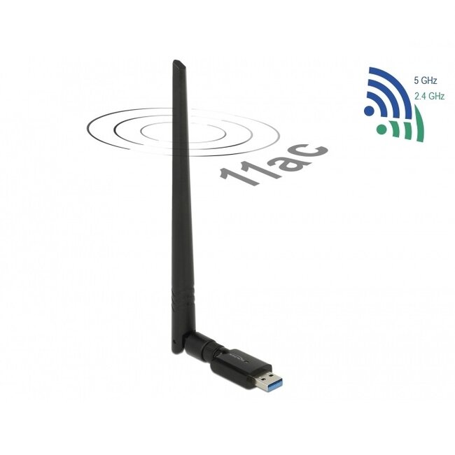 DeLOCK USB-A - WLAN / Wi-Fi dongle met externe antenne - Dual Band AC1200 / 1200 Mbps