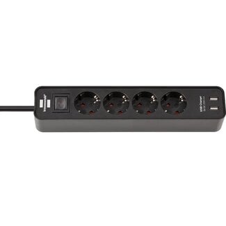 Brennenstuhl Brennenstuhl Ecolor stekkerdoos met 4 contacten, 2x USB en schakelaar / zwart - 1,5 meter