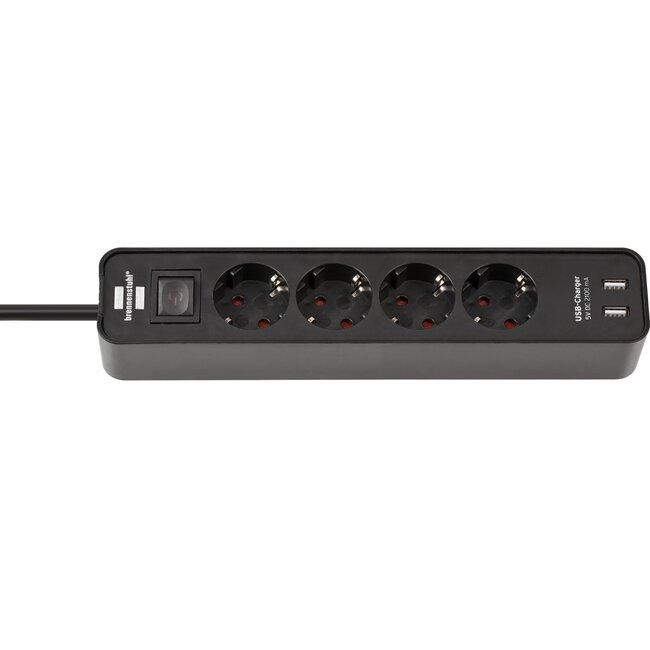 Brennenstuhl Ecolor stekkerdoos met 4 contacten, 2x USB en schakelaar / zwart - 1,5 meter