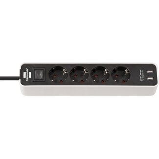 Brennenstuhl Brennenstuhl Ecolor stekkerdoos met 4 contacten, 2x USB en schakelaar / zwart/wit - 1,5 meter