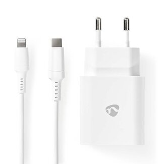 Nedis Nedis thuislader met 1 USB-C PD poort en losse 8-pins Lightning - USB-C kabel - 20W / wit - 1 meter