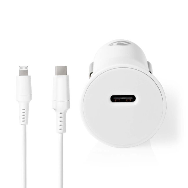 Nedis autolader met 1 USB-C PD poort en losse 8-pins Lightning - USB-C kabel - 20W / wit - 1 meter