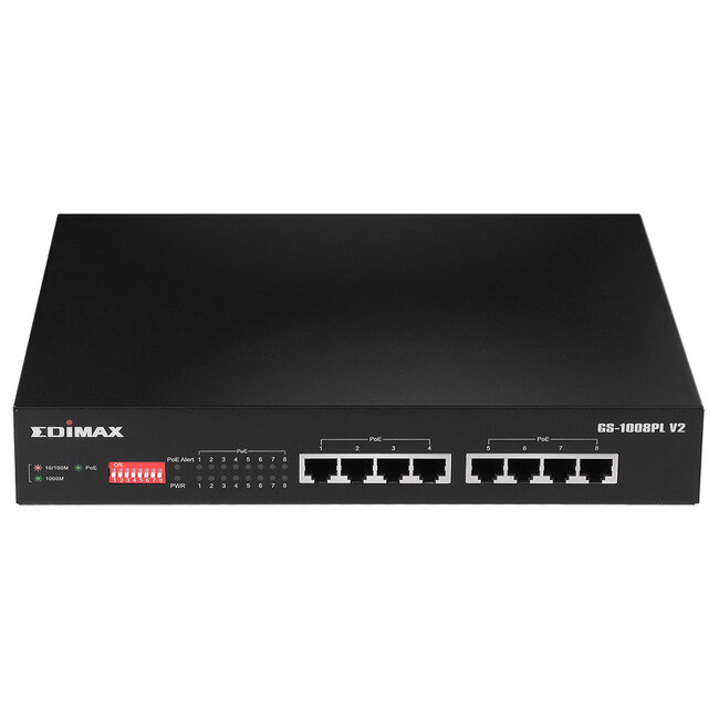 Edimax GS-1008PL V2 Gigabit Ethernet Switch met 8 poorten - 8x Power over Ethernet (PoE+) - max. 70W / zwart