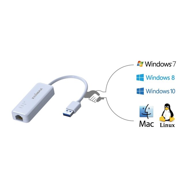 Edimax EU-4306 USB-A naar RJ45 Gigabit Ethernet LAN adapter - USB3.0 - CAT6 / wit - 0,10 meter