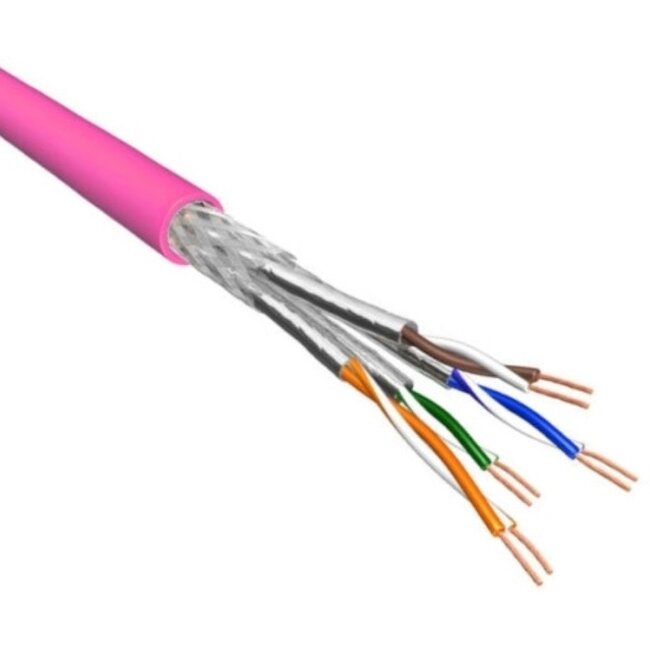 S/FTP CAT6 Gigabit netwerkkabel met flexibele aders - AWG26 - LSZH / roze - 500 meter
