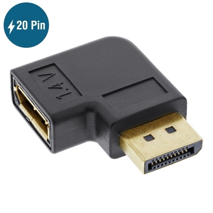 DisplayPort adapter met DP_PWR - 90° haaks naar rechts - versie 1.4 (5K/8K 60Hz) / zwart