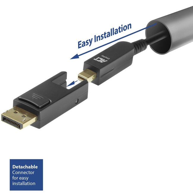 DisplayPort Active Optical Cable (AOC) met afneembare connector - versie 1.4 (5K/8K 60Hz) / zwart - 15 meter