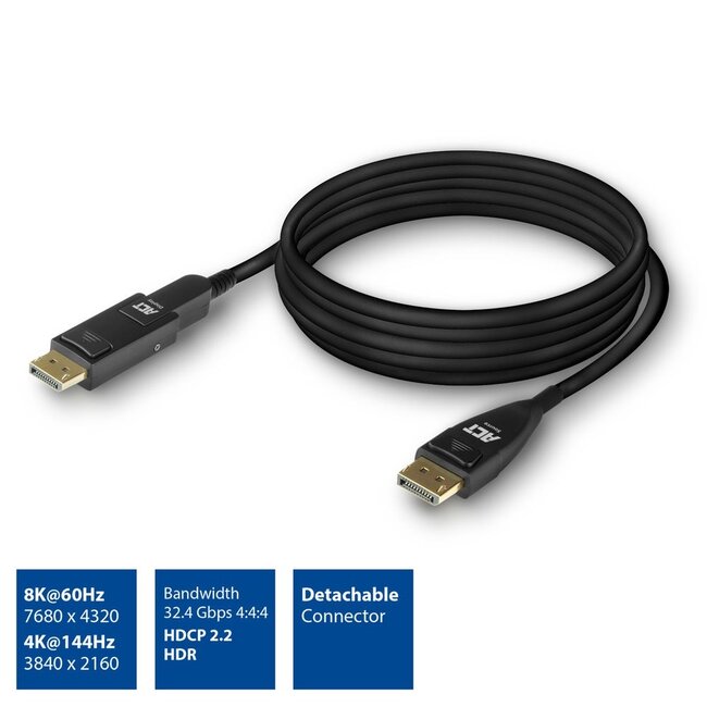 DisplayPort Active Optical Cable (AOC) met afneembare connector - versie 1.4 (5K/8K 60Hz) / zwart - 30 meter