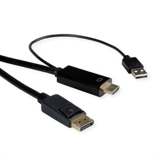 Roline HDMI naar DisplayPort actieve kabel - HDMI 2.0 / DP 1.2 (4K 60Hz) - voeding via USB-A / zwart - 2 meter