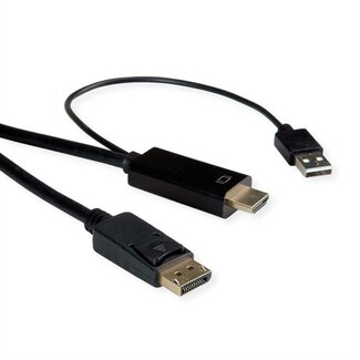 Value HDMI naar DisplayPort actieve kabel - HDMI 2.0 / DP 1.2 (4K 60Hz) - voeding via USB-A / zwart - 3 meter
