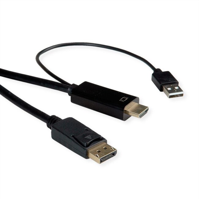 HDMI naar DisplayPort actieve kabel - HDMI 2.0 / DP 1.2 (4K 60Hz) - voeding via USB-A / zwart - 1 meter
