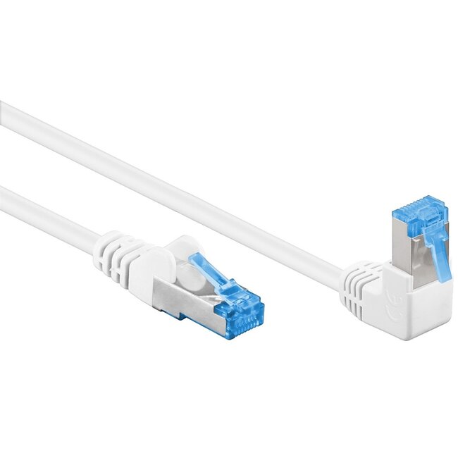 S/FTP CAT6a 10 Gigabit netwerkkabel haaks naar boven / recht / wit - LSZH - 1 meter