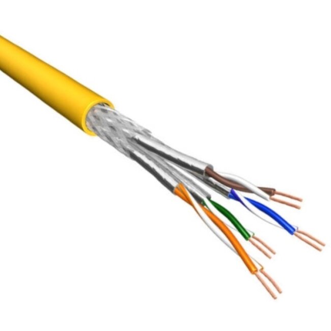 S/FTP CAT6a 10 Gigabit netwerkkabel met flexibele aders - AWG26 - LSZH / geel - 500 meter