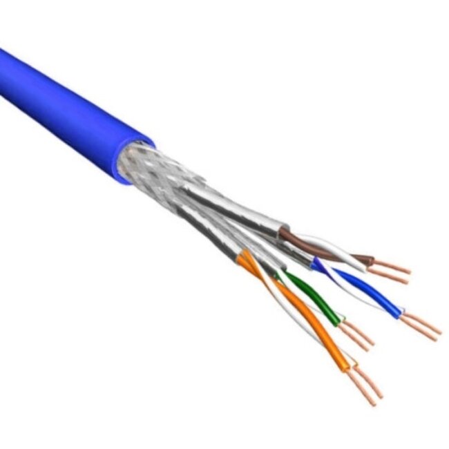 S/FTP CAT6a 10 Gigabit netwerkkabel met flexibele aders - AWG26 - LSZH / blauw - 500 meter
