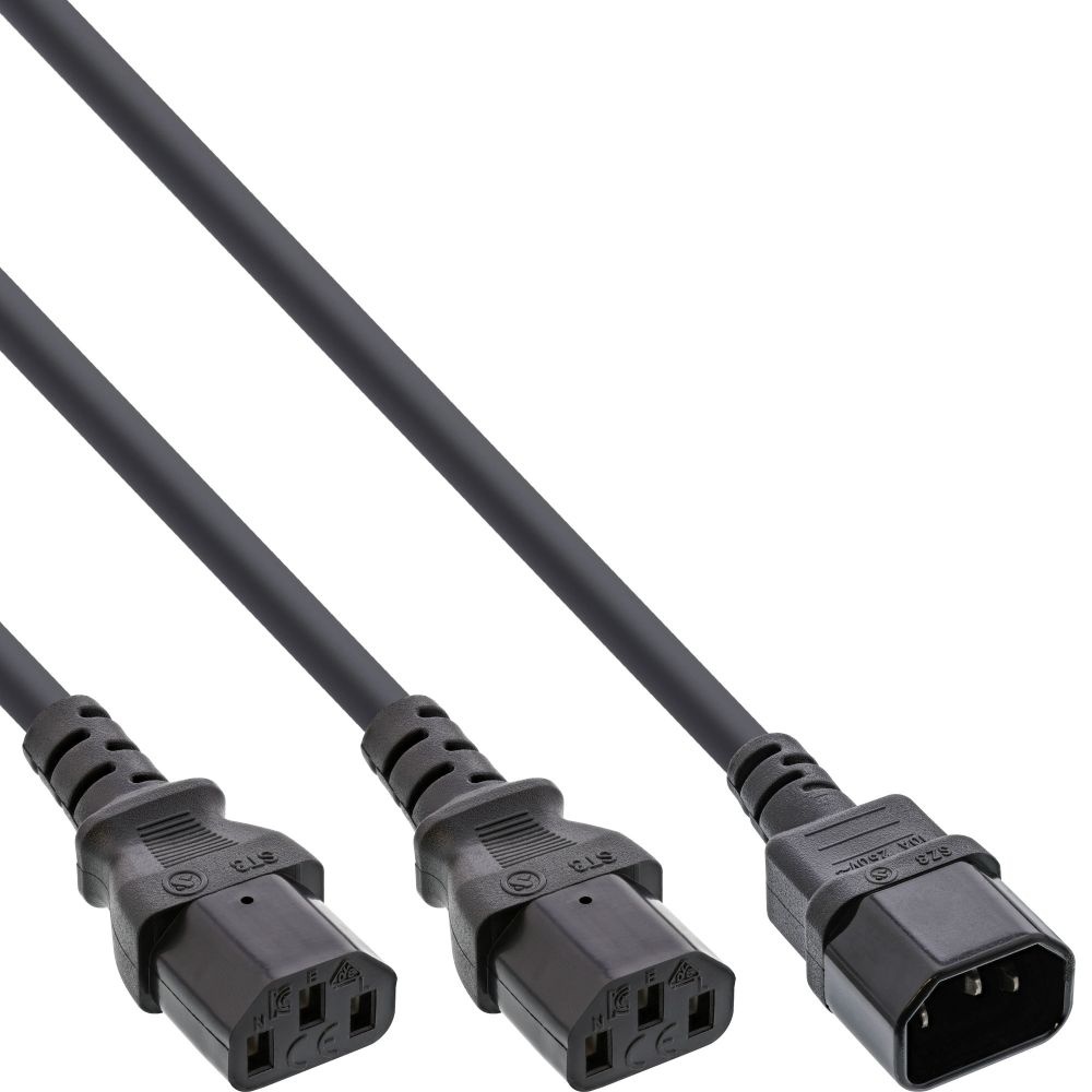 InLine 16657K. Snoerlengte: 3 m, Aansluiting 1: C14 stekker, Aansluiting 2: 2 x C13 stekker