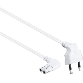 Universal C7 (haaks links/rechts) - CEE 7/16 (haaks boven/beneden) stroomkabel - 2x 0,75mm / wit - 0,75 meter