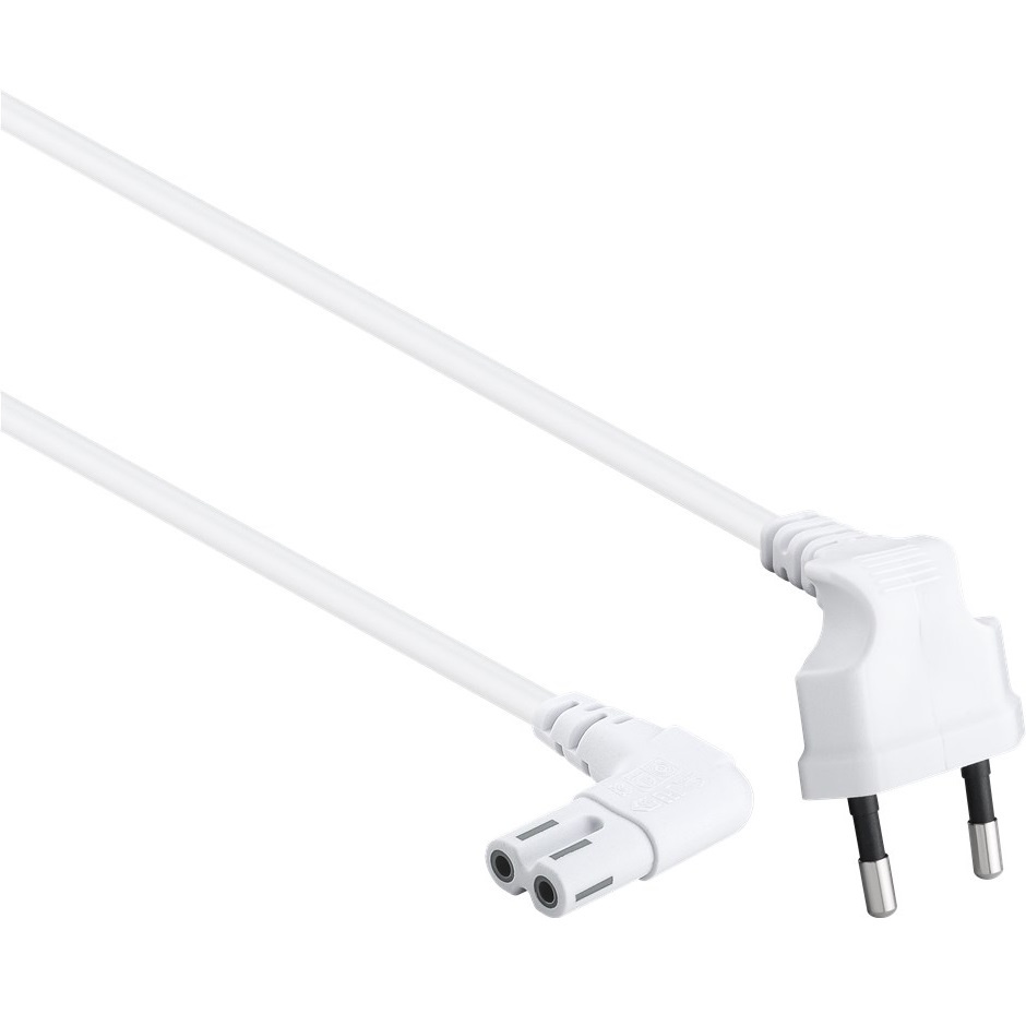 Euro netsnoer C7 stroomkabel haaks links/rechts 10m Wit