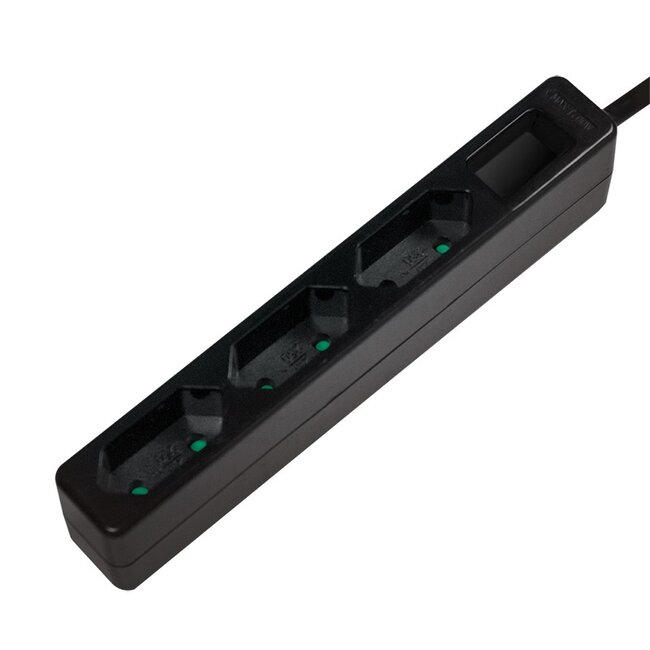 Stekkerdoos met 3 niet-geaarde contacten / zwart - 1,5 meter