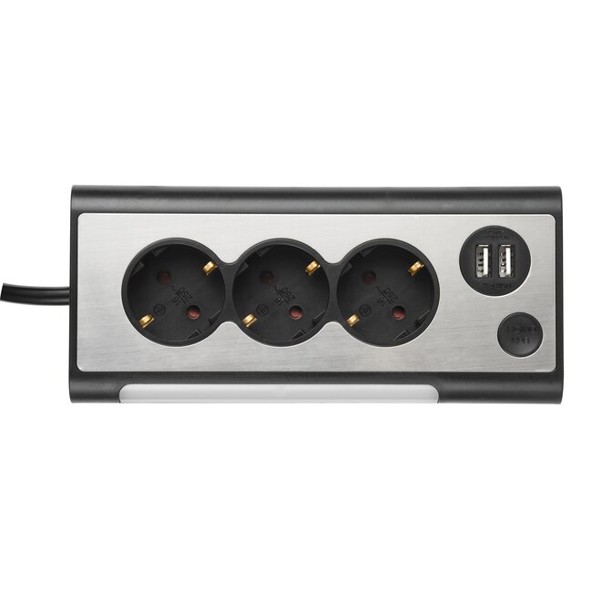 MaxTrack bureau stekkerdoos met 3 contacten en 2x USB / zwart - 1,5 meter