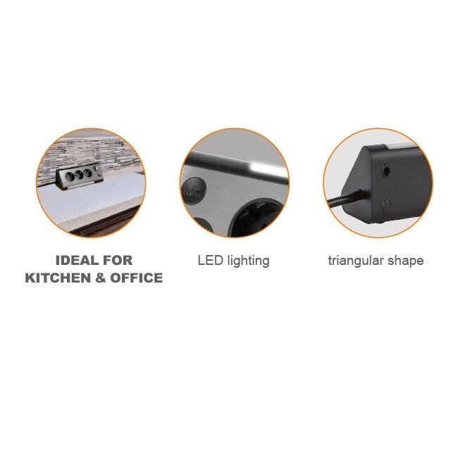 MaxTrack bureau stekkerdoos met 3 contacten en 2x USB / zwart - 1,5 meter