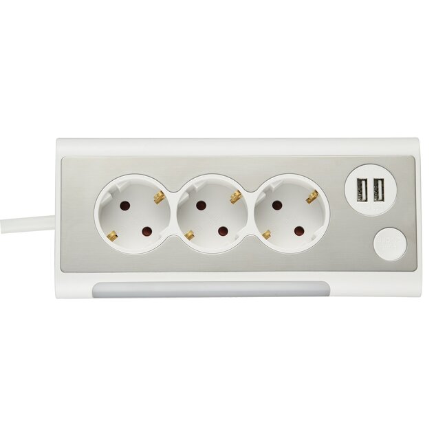 MaxTrack bureau stekkerdoos met 3 contacten en 2x USB / wit - 1,5 meter