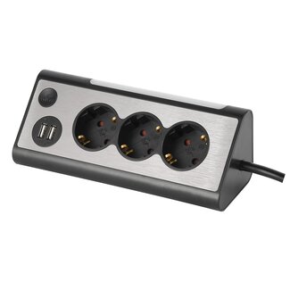 MaxTrack MaxTrack bureau stekkerdoos met 3 contacten en 2x USB / zwart - 3 meter