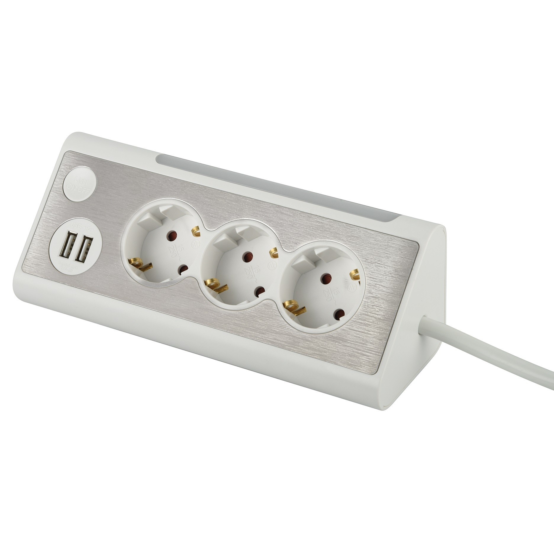 MaxTrack bureau stekkerdoos met 3 contacten en 2x USB / wit - 3 meter