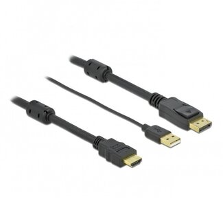 DeLOCK Premium HDMI naar DisplayPort actieve kabel - HDMI 1.4 / DP 1.2 (4K 30Hz) - voeding via USB-A / zwart - 3 meter