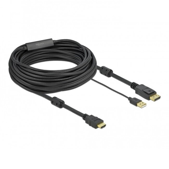 Premium HDMI naar DisplayPort actieve kabel - HDMI 1.4 / DP 1.2 (4K 30Hz) - voeding via USB-A / zwart - 10 meter