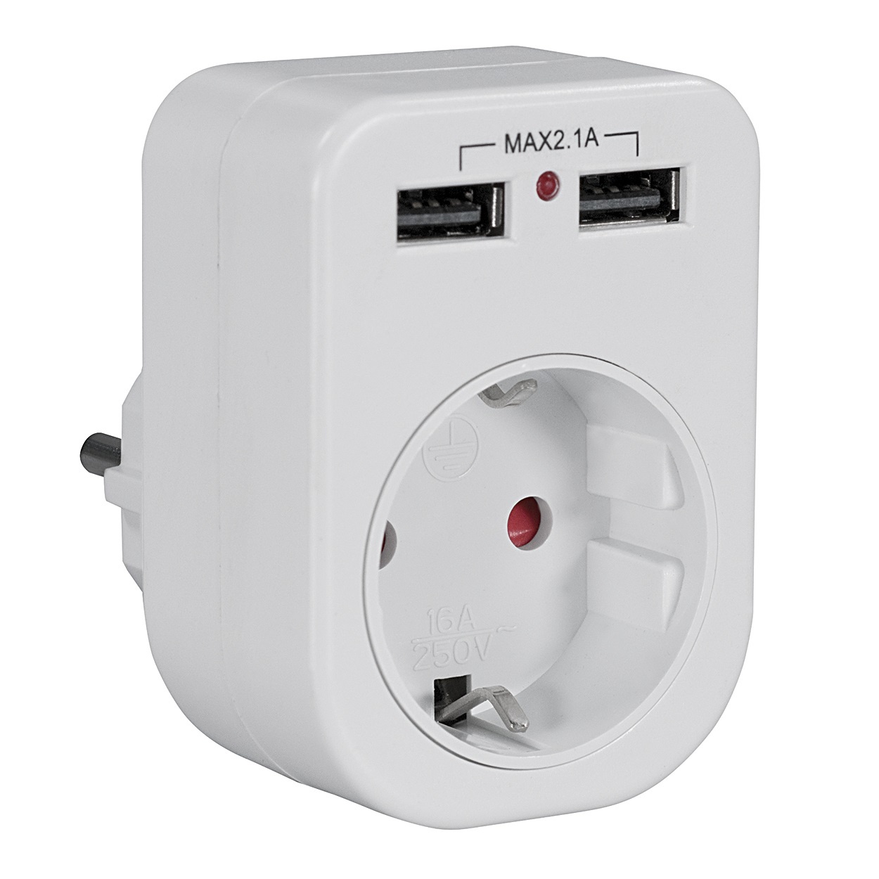 Stopcontact Splitter - 1x Schuko, 2x USB - Geaard - Wit