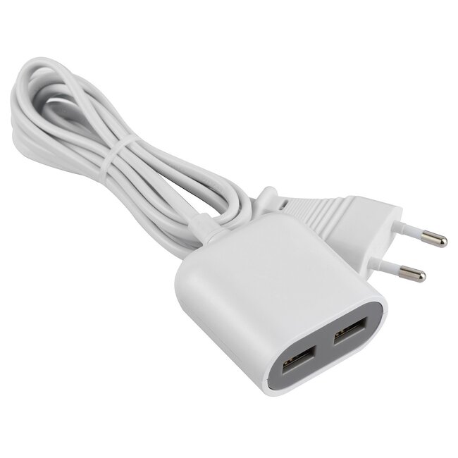 USB thuislader met 2 poorten - Smart IC - 2,4A / wit - 1,5 meter