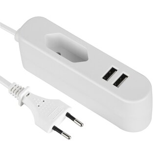 MaxTrack USB thuislader met 2 poorten en Euro CEE 7/16 contact - 2,4A / wit - 1,4 meter